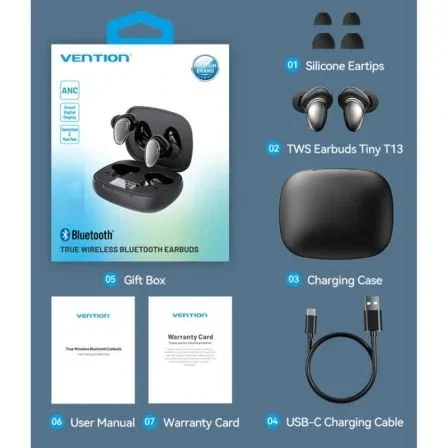 Vention Auriculares Tiny T13 ANC Negro Bluetooth Inalámbricos
